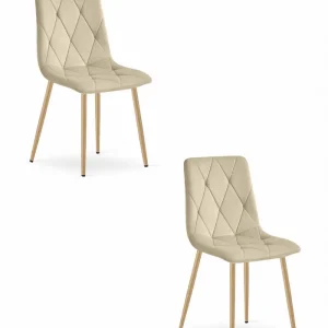 Set dvou jídelních židlí LIBRA sametové světle béžové / dřevěné nohy (2 ks) Top Prodej