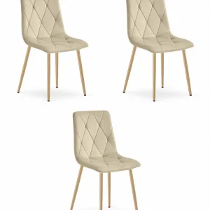 Set tří jídelních židlí LIBRA sametové světle béžové / dřevěné nohy (3 ks) Akce