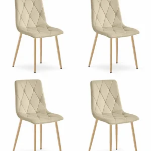 Set čtyř jídelních židlí LIBRA sametové světle béžové / dřevěné nohy (4 ks) Super Cena