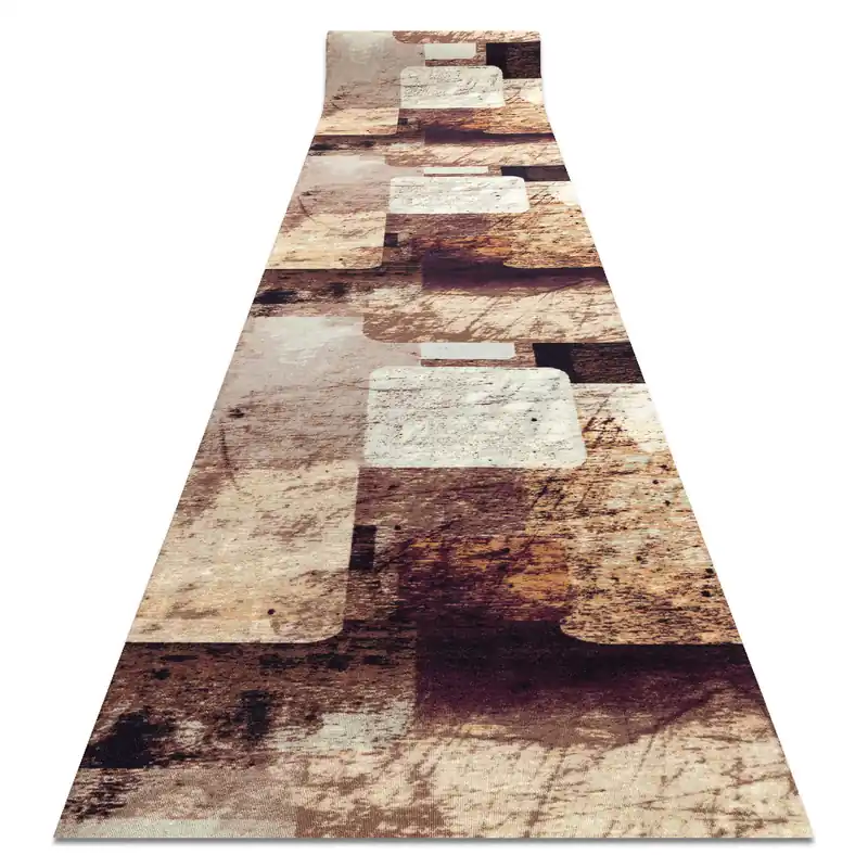 Protiskluzový běhoun DIGITAL - SQUARES Geometrický, béžový / hnědý Cenový Hit