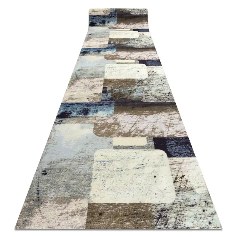 Protiskluzový běhoun DIGITAL - SQUARES Geometrický, modrý / béžový Rychlé Dodání
