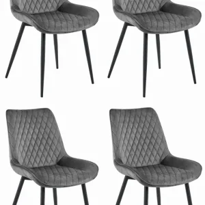 Koupit Online Set čtyř jídelních židlí VERDO sametové tmavě šedé / černé nohy (4 ks)