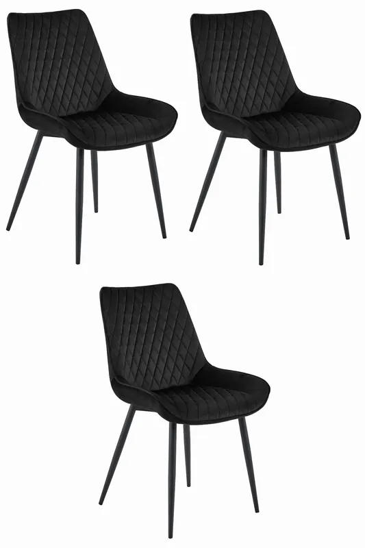 Set tří jídelních židlí VERDO sametové černé / černé nohy (3 ks) Vysoce Kvalitní