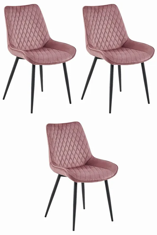 Set tří jídelních židlí VERDO sametové růžové / černé nohy (3 ks) Nejprodávanější