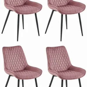 Set čtyř jídelních židlí VERDO sametové růžové / černé nohy (4 ks) Sleva