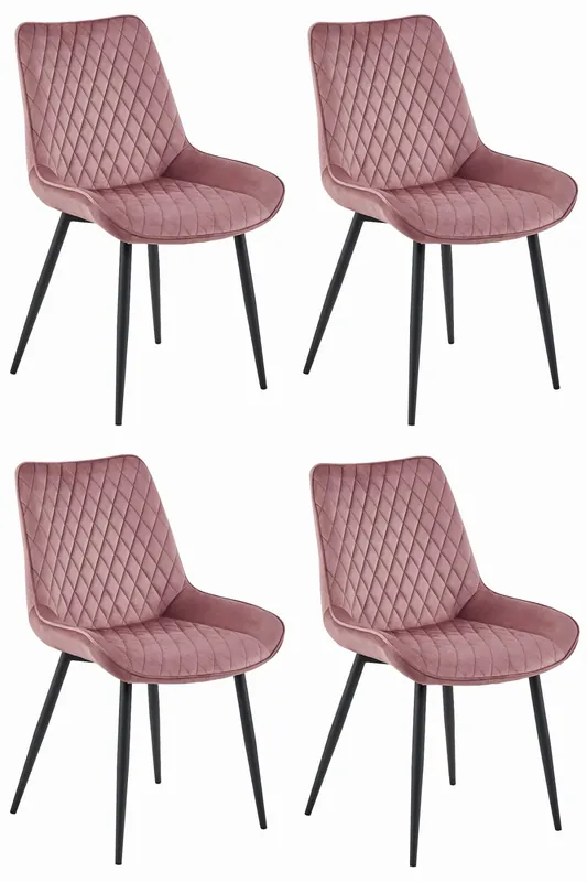 Set čtyř jídelních židlí VERDO sametové růžové / černé nohy (4 ks) Sleva