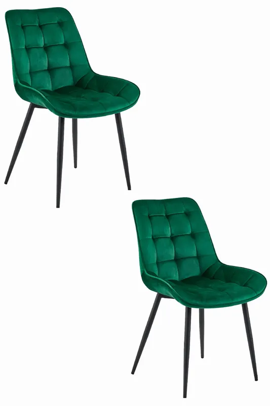 Set dvou jídelních židlí BERA sametové tmavě zelené / černé nohy (2ks) Zlevněný