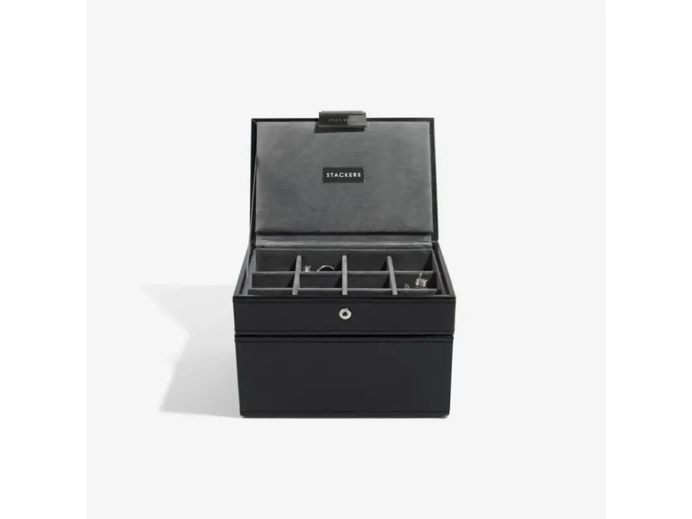 Sezónní Sleva Pánská šperkovnice 2 v 1 Stackers Black Cufflink & Watch Box černá